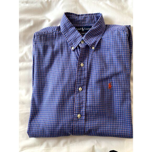 VTG Ralph Lauren Shirt Mens L Classic Fit Button down Long Sleeve Blue Plaid - Picture 7 of 11
